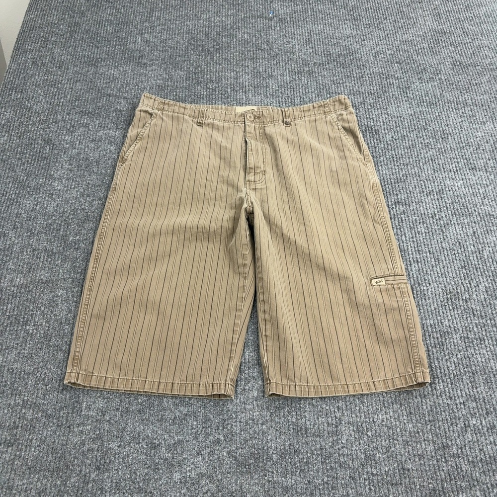 Vans Shorts Mens 34 Brown Cotton Pinstripe Cargo Utility Skateboarding Y2K Style